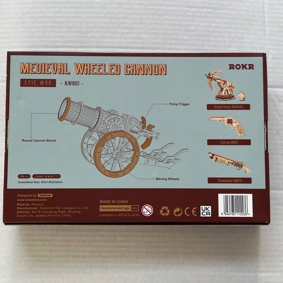 Rokr 3D Wooden Puzzle Model Kit Wooden Firing Medieval Wheeled Cannnon New Opene - Picture 3 of 9